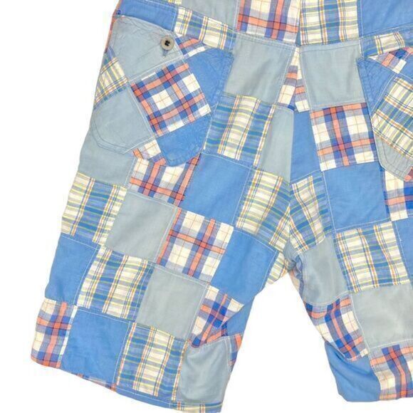 Jaymar Slack Madras Shorts Mens Sz M Blue Green Patchwork Vintage Preppy Summery - Picture 8 of 14